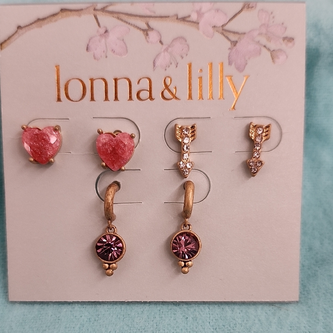 Lonna Lilly Pink Purple And Gold Earring Set Hearts Arrows Drop 18$